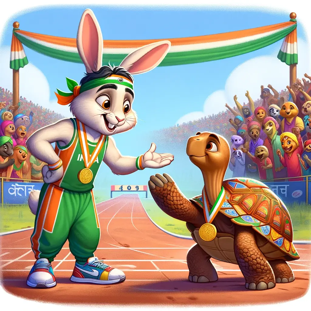 Here are rabbit congratulating a tortoise for winning a race (1)