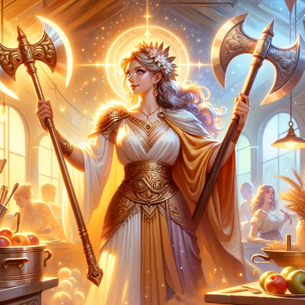 Here is a goddess holding a golden axe and a silver axe (1)