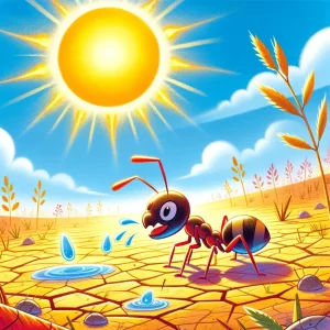 a small ant on its quest for water during a hot summer day