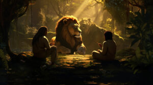 nitishjain 4 friends in jungle with lion comic style b44dd93e 957e 4f1e a3e1 6c315afdf124