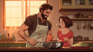 nitishjain father and daughter cooking in kitchen comic style a02d23fd 69fb 46b9 8b17 9fb5c41042cd