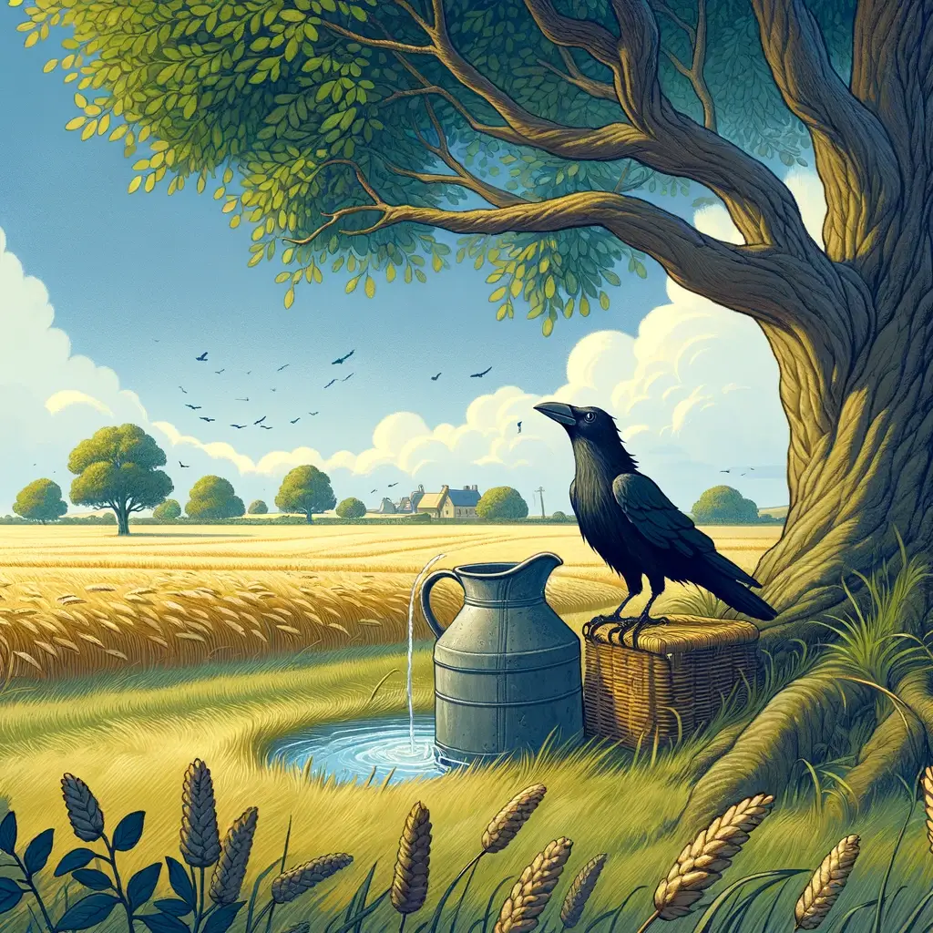a crow is about to approach a jug of water placed under a tree 1